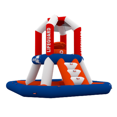 miniatura de un juego acuatico blanco, rojo y azul